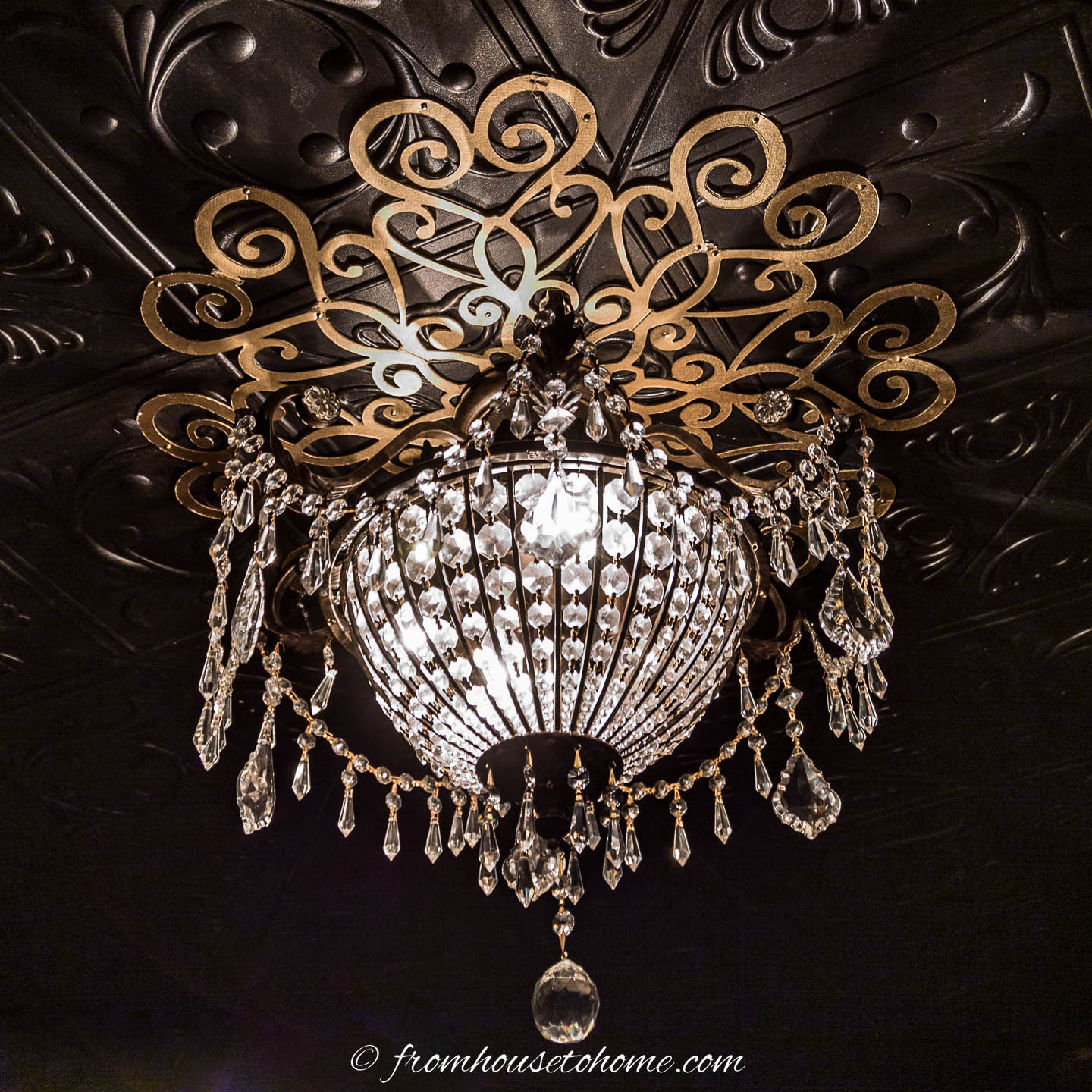 chandelier with a ceiling medallion made with a Cricut