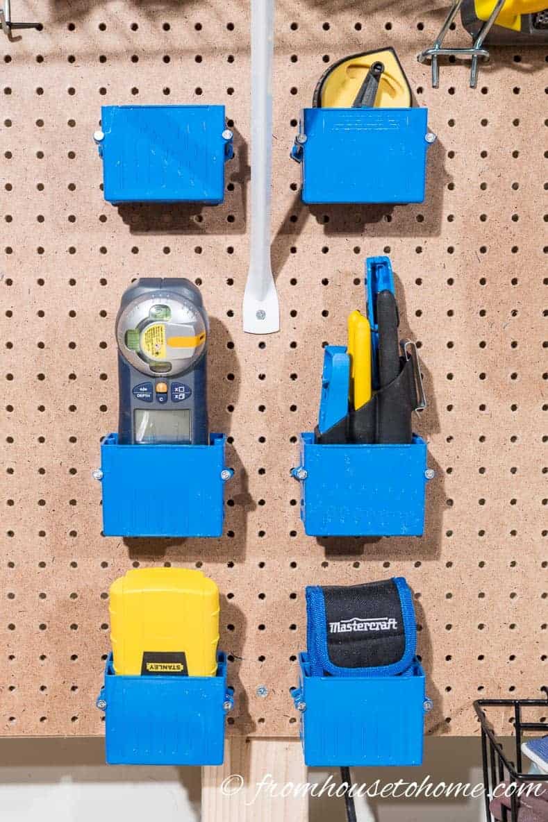 Electrical boxes are perfect for pegboard storage