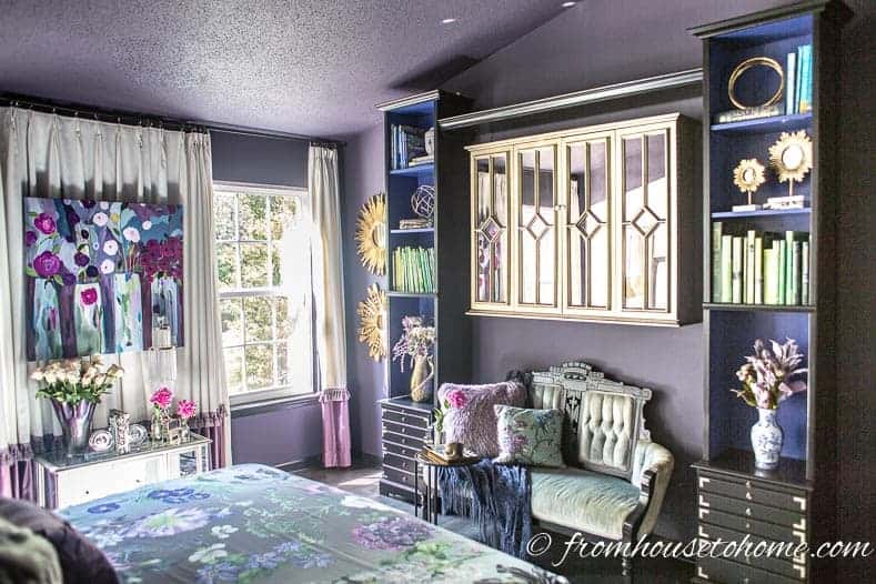 The black reading nook across from the bed