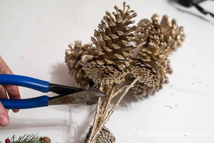 Snip pine cone stems