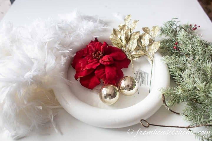 DIY white feather Christmas wreath supplies