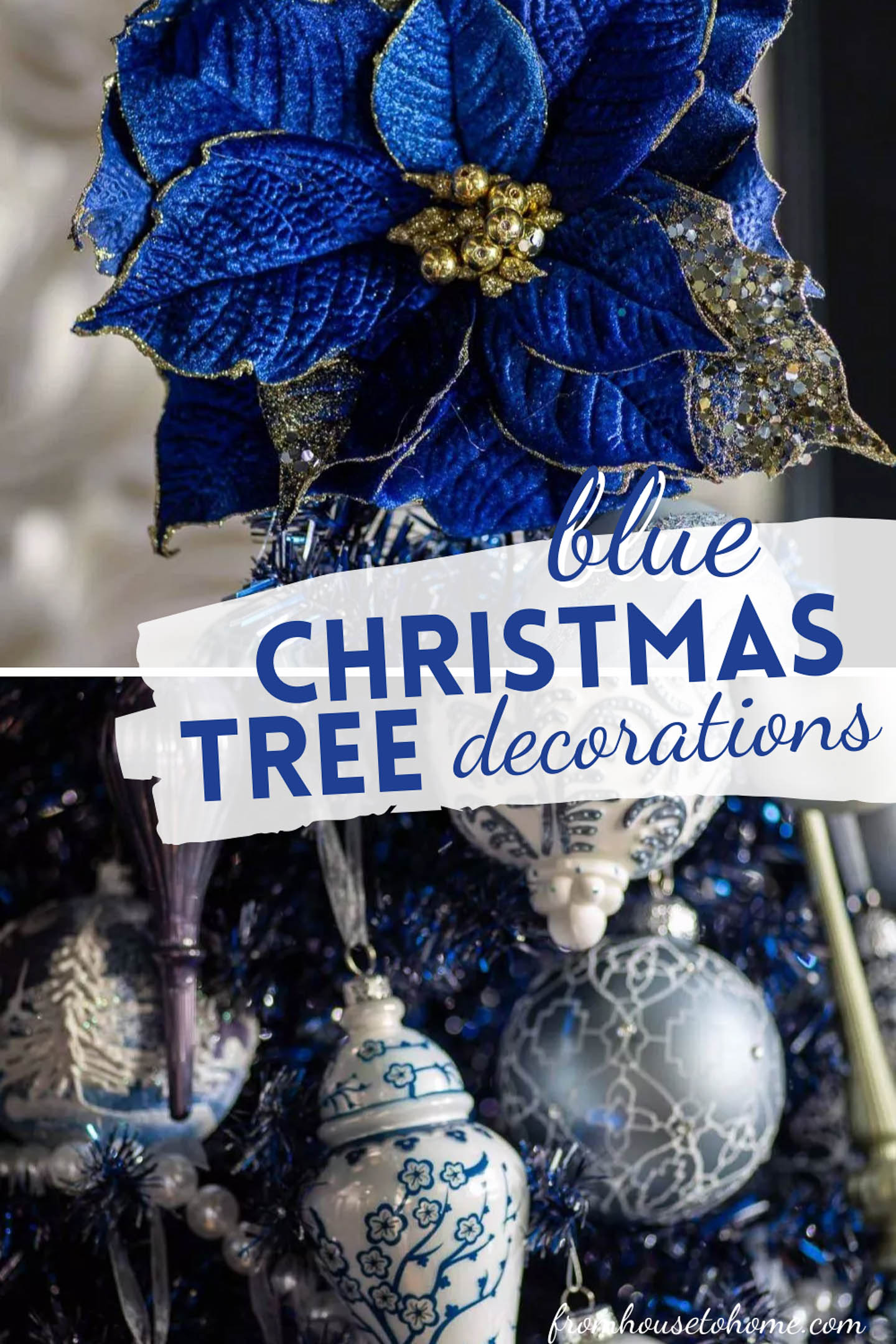 Blue Christmas Tree With Blue And White Ornaments