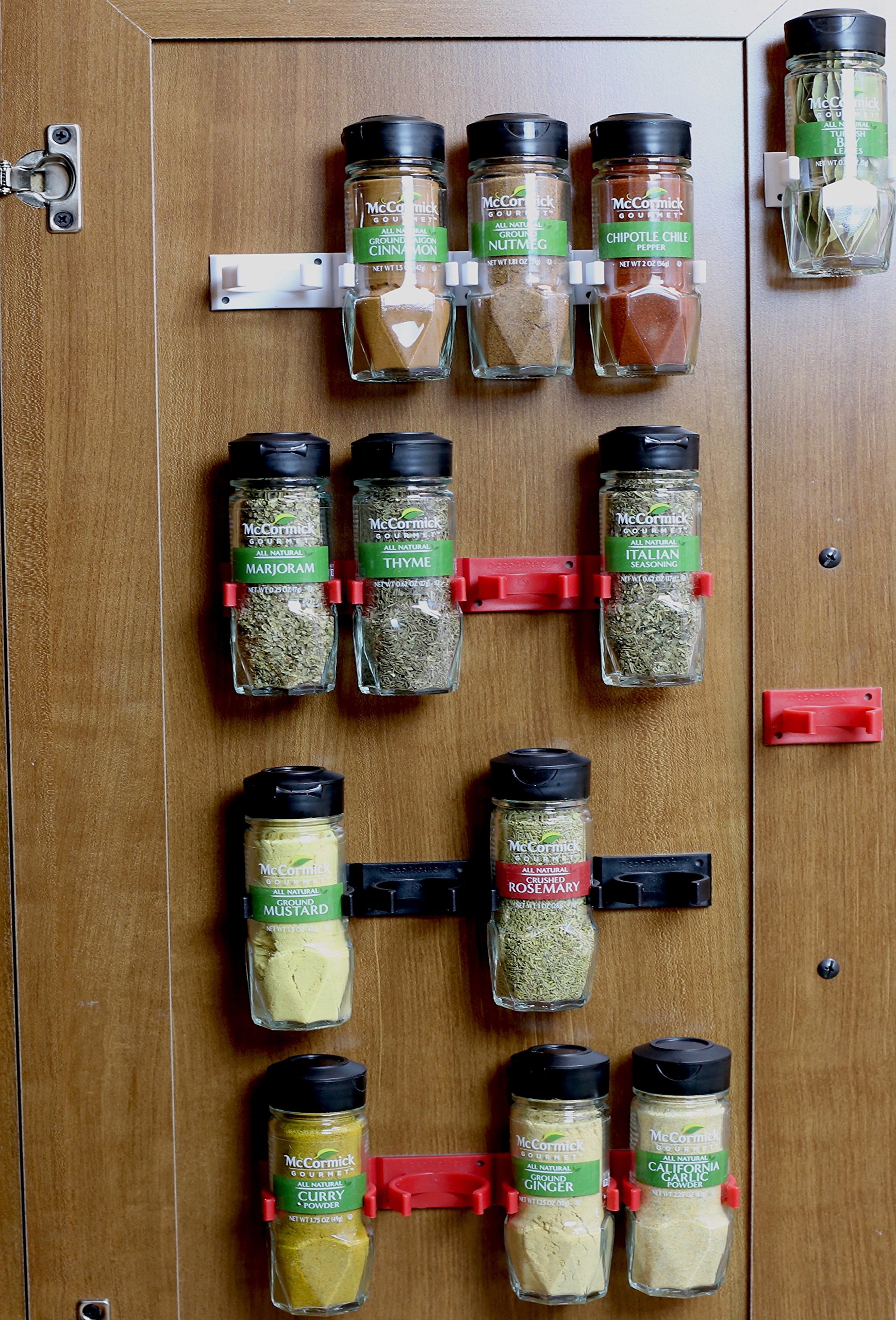 Spice Rack Strips on the back of a kitchen cabinet door