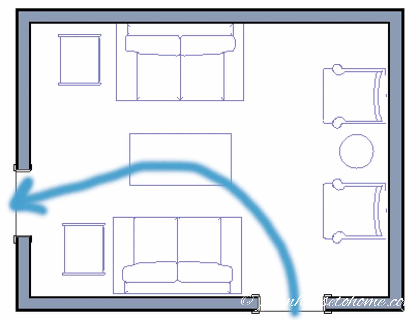 Living room traffic flow diagram