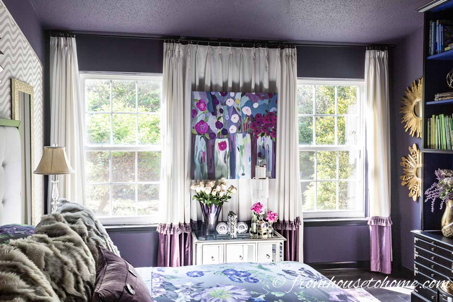 Wall to wall, floor to ceiling curtains in a bedroom