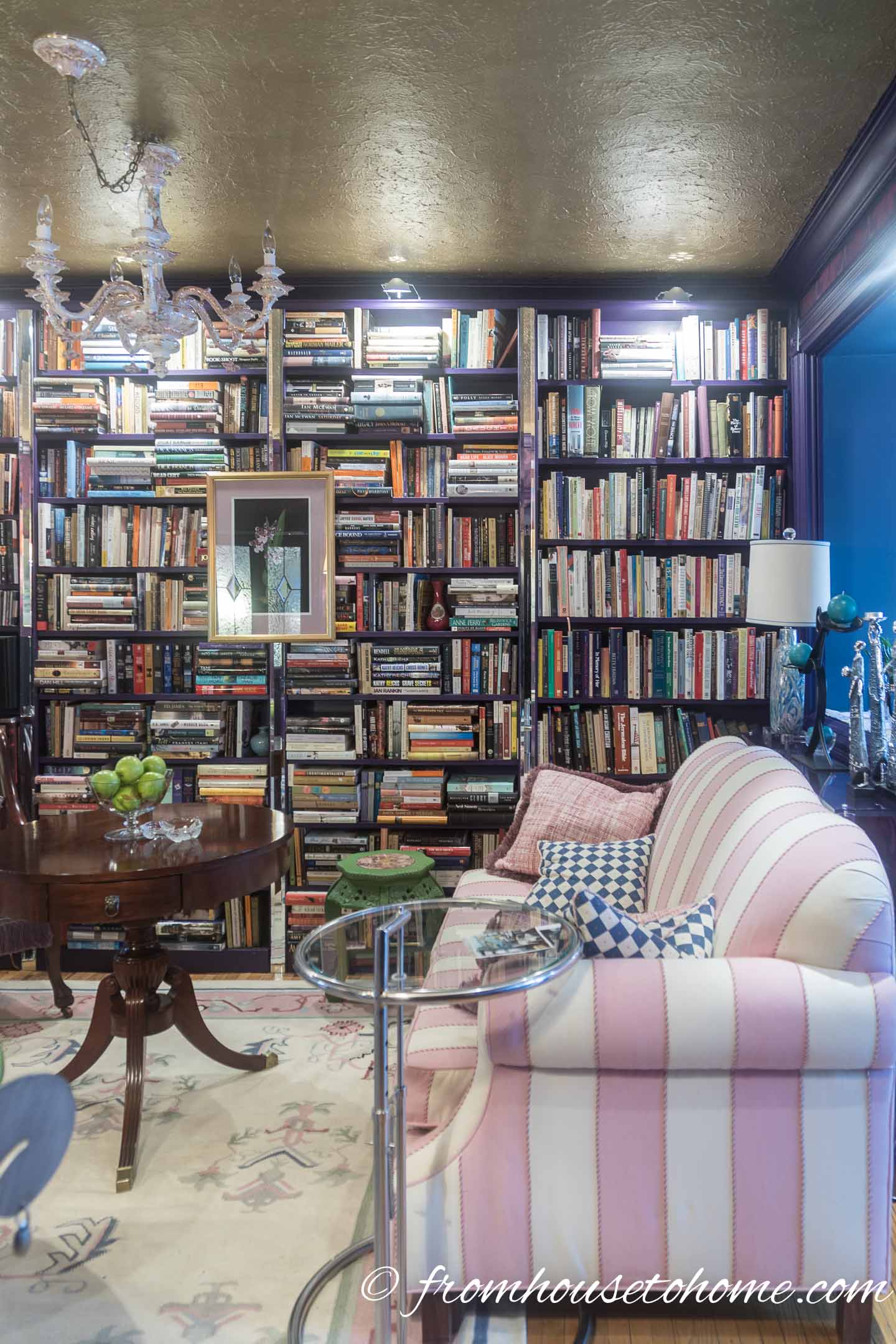 Wall of bookshelves in a living room