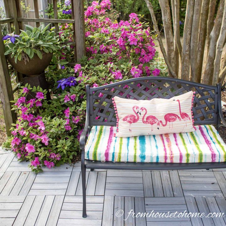 garden bench with cushions