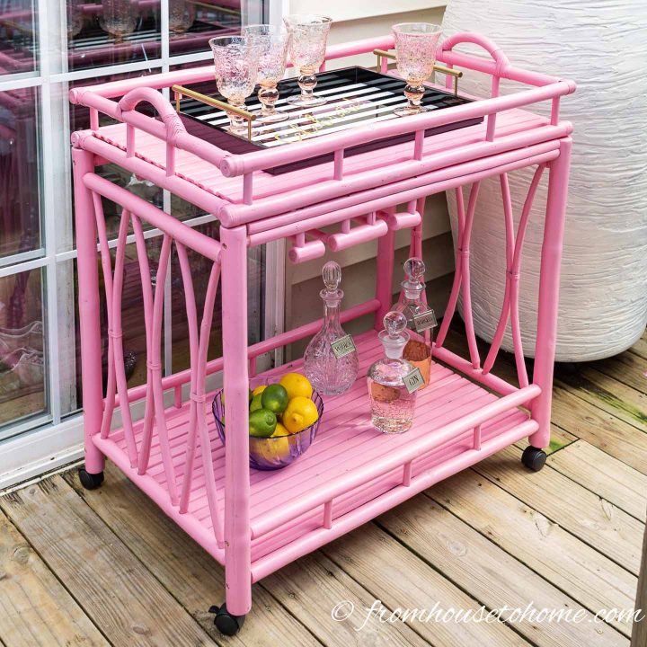 Pink bamboo bar cart