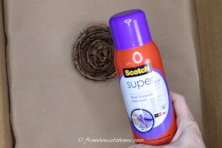 Spray adhesive with twig nest