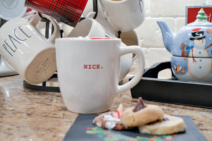 mug and cookies on a hot chocolate bar