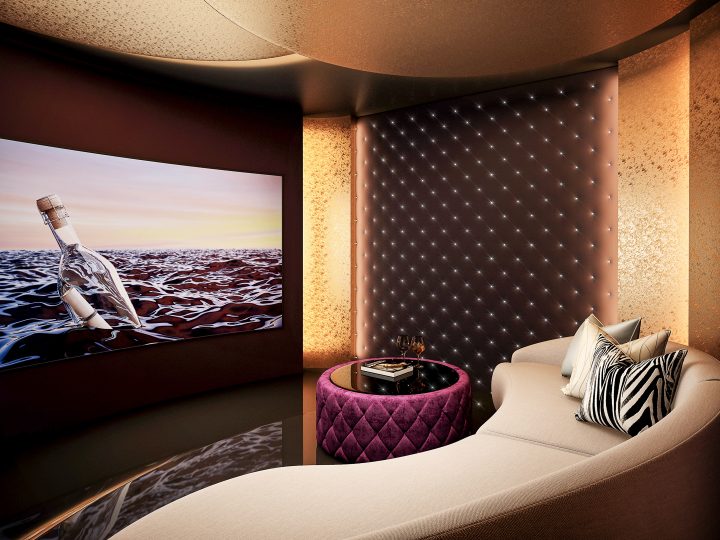 Home theater with curved sofa and round coffee table ©P11irom - stock.adobe.com