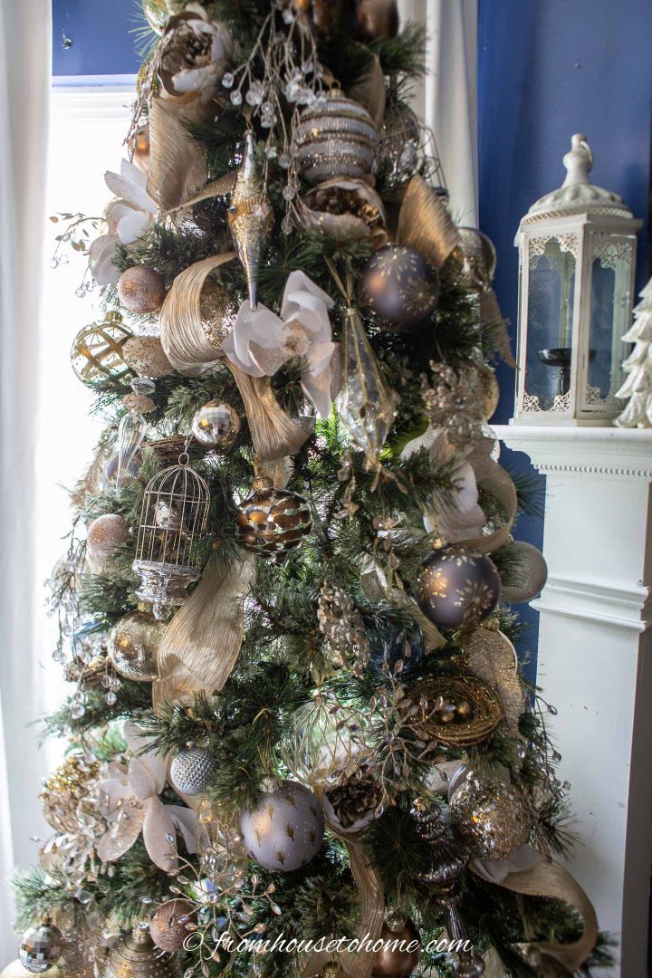 Decorações para árvores de Natal de ouro, prata e cobre