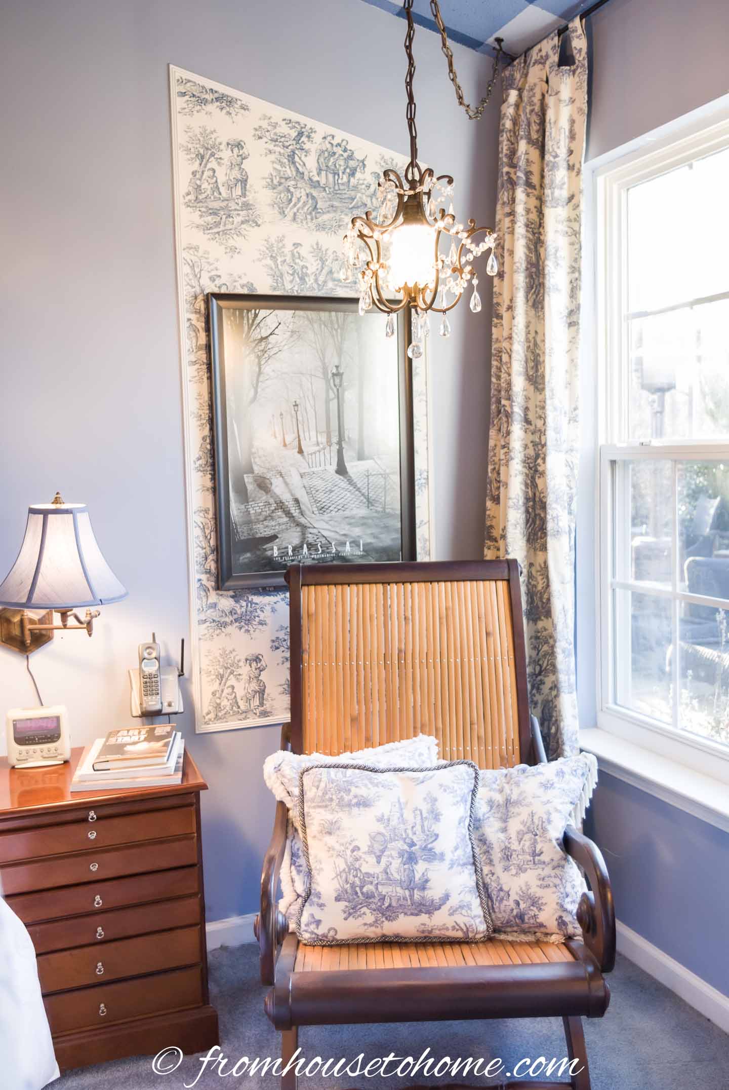 Panel moldings in a blue bedroom