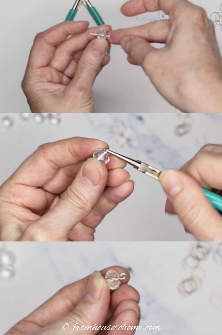 Putting eye pin into a crystal bead