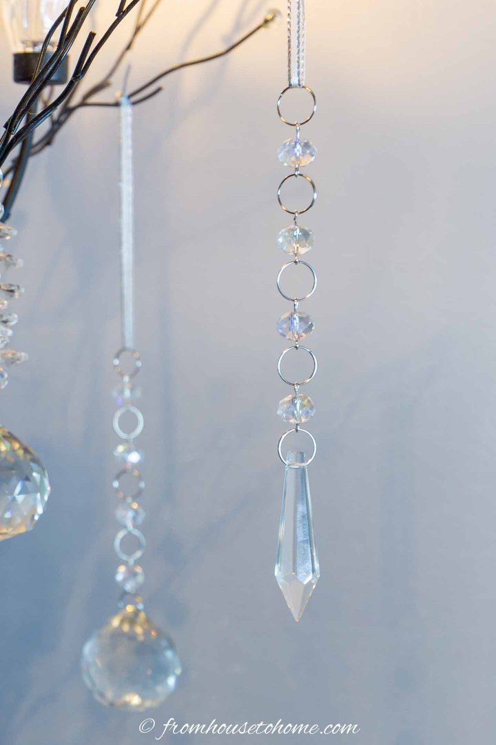 Crystal chain DIY Christmas ornament hung on a candle tree
