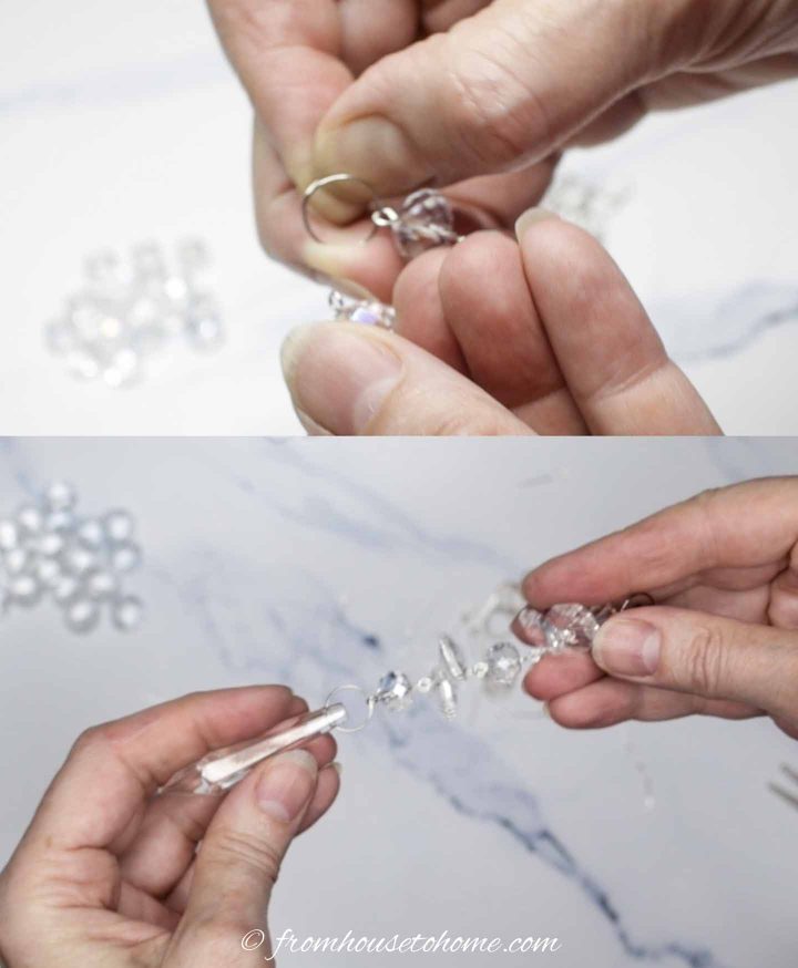 Adding the bottom crystal with a split ring
