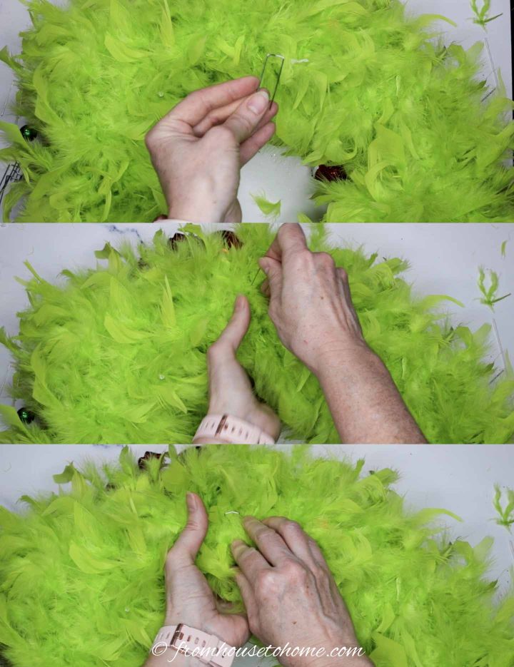 How to attach a hook to the back of the DIY Grinch wreath