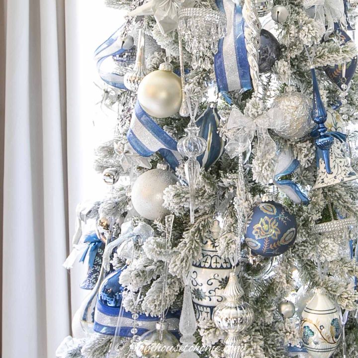 wintery white blue and silver christmas tree