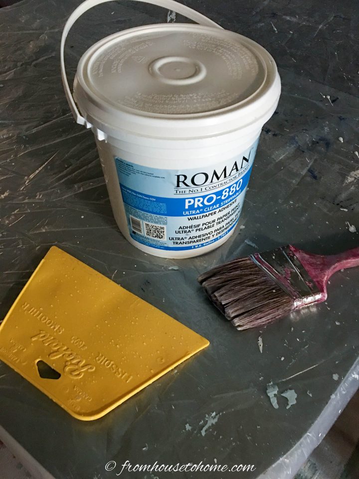 supplies for gluing fabric to walls or ceiling using wallpaper paste