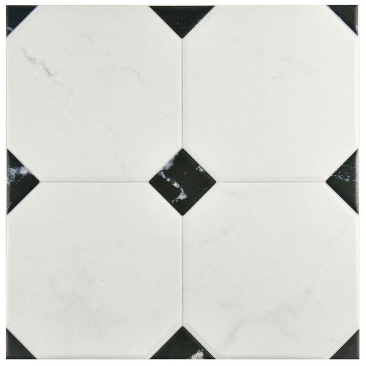 black and white square inset tiles