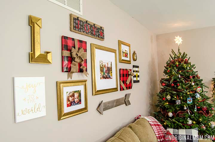 Holiday inspired art added to a living room gallery. 