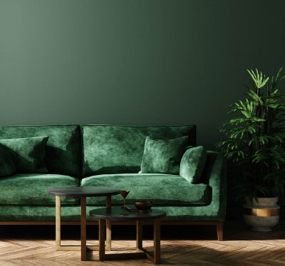 Living room with green walls and sofa