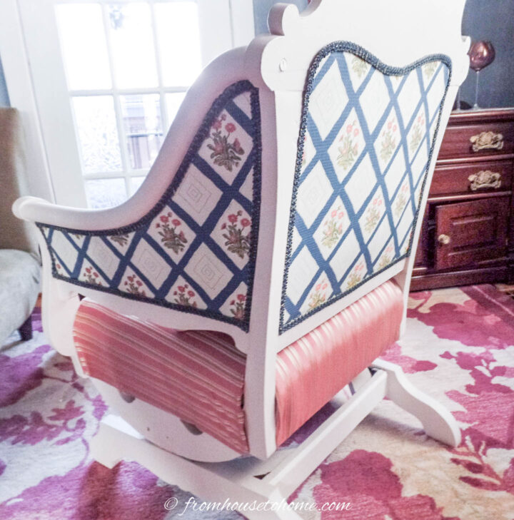 blue, white and pink upholstered living room chair