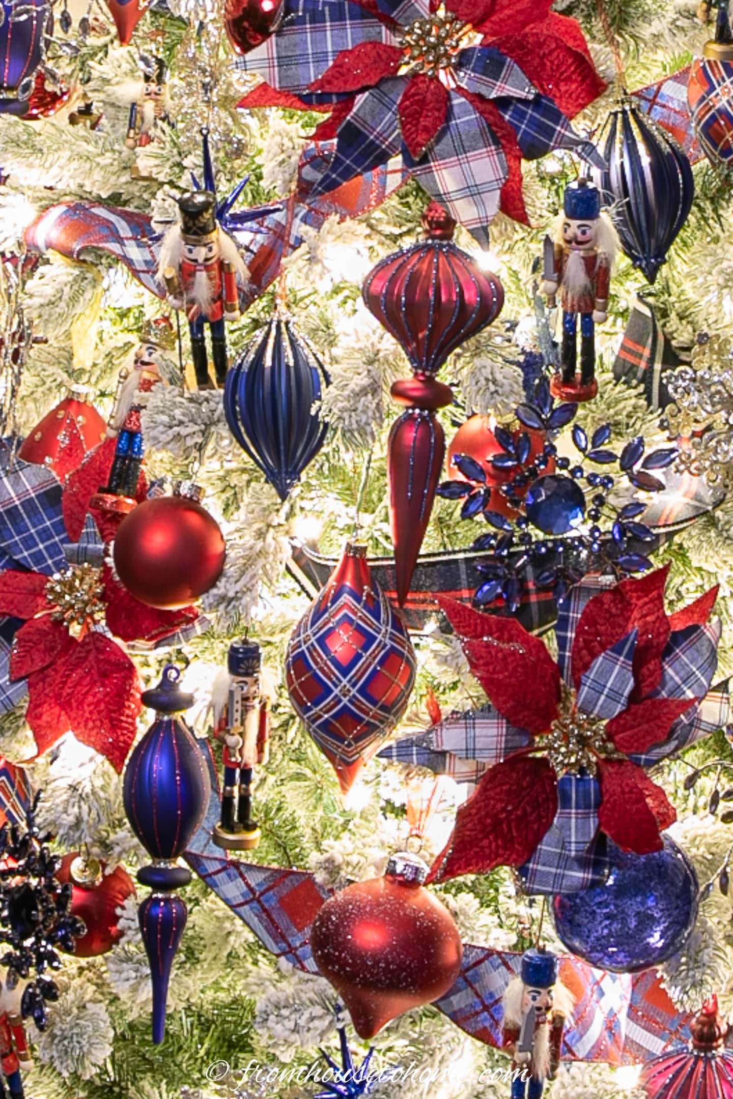 Red and blue plaid ornaments