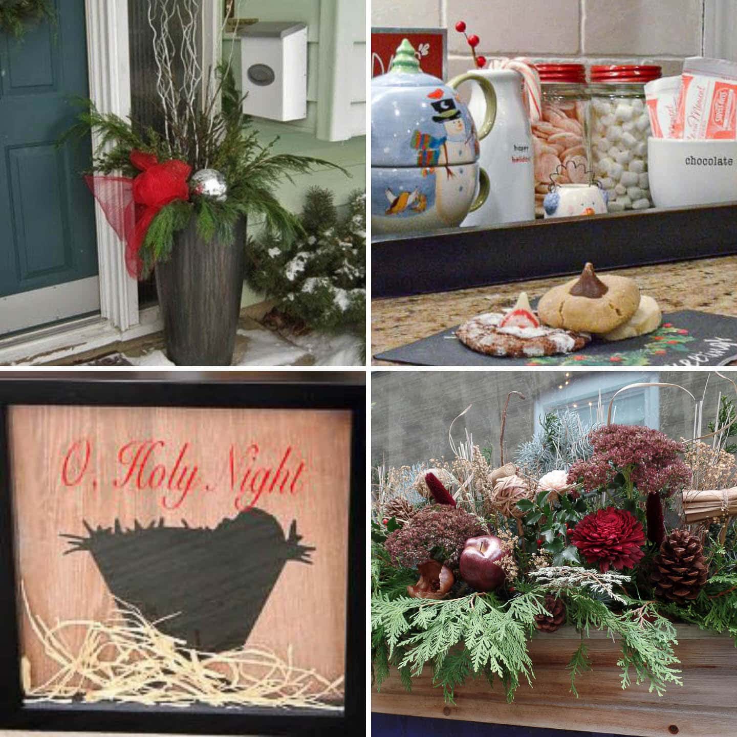 Outdoor planter, hot cocoa bar, DIY nativity shadowboxes and winter window boxes