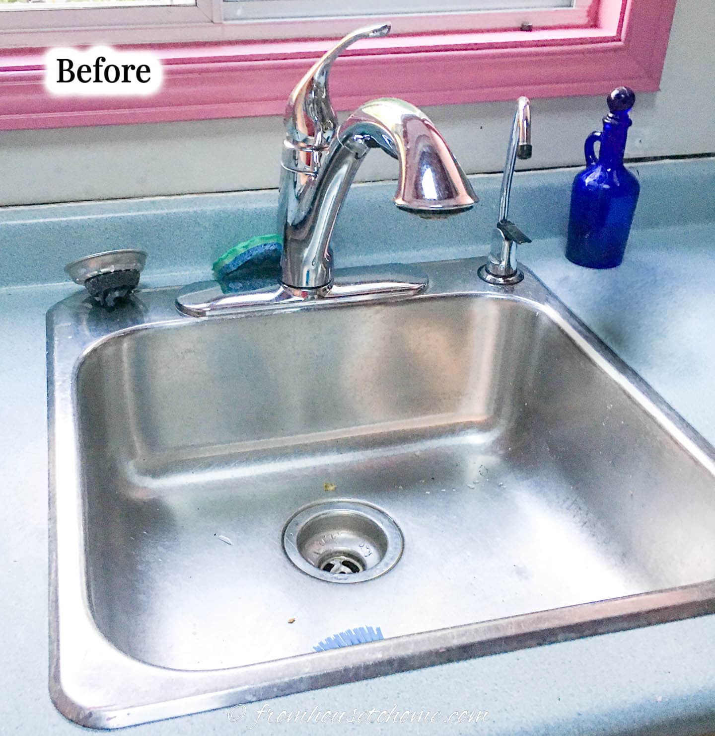 "Before" picture of the sink and faucet