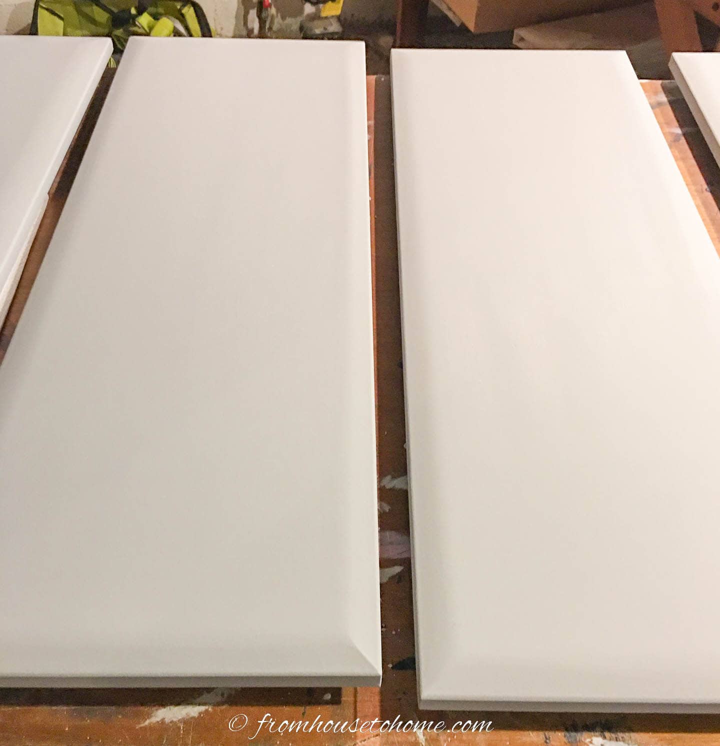 Pillow-front kitchen cabinet doors that have been primed