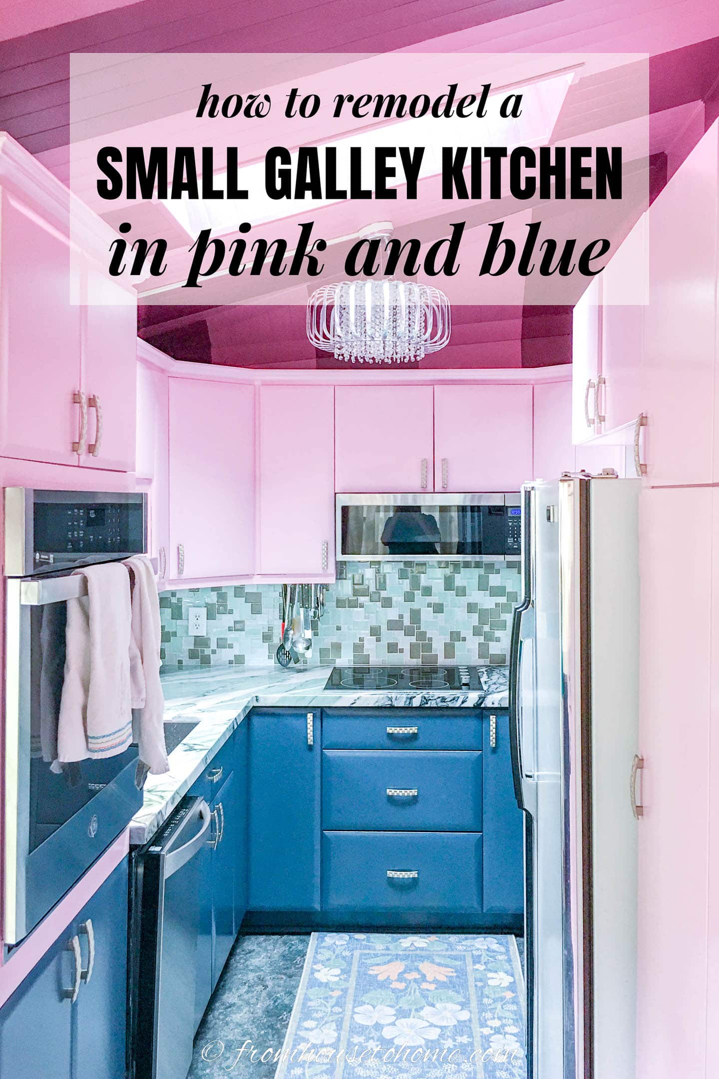 how to remodel a small galley kitchen in pink and blue