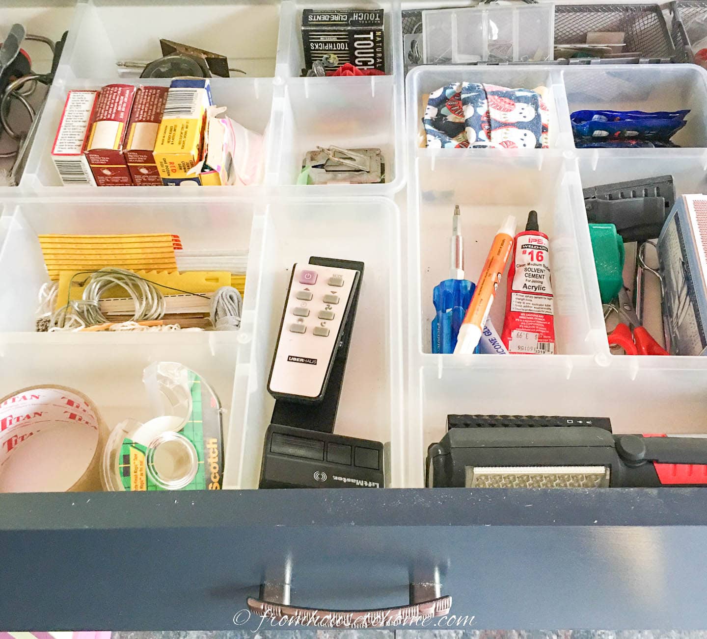 Junk drawer with clear drawer dividers