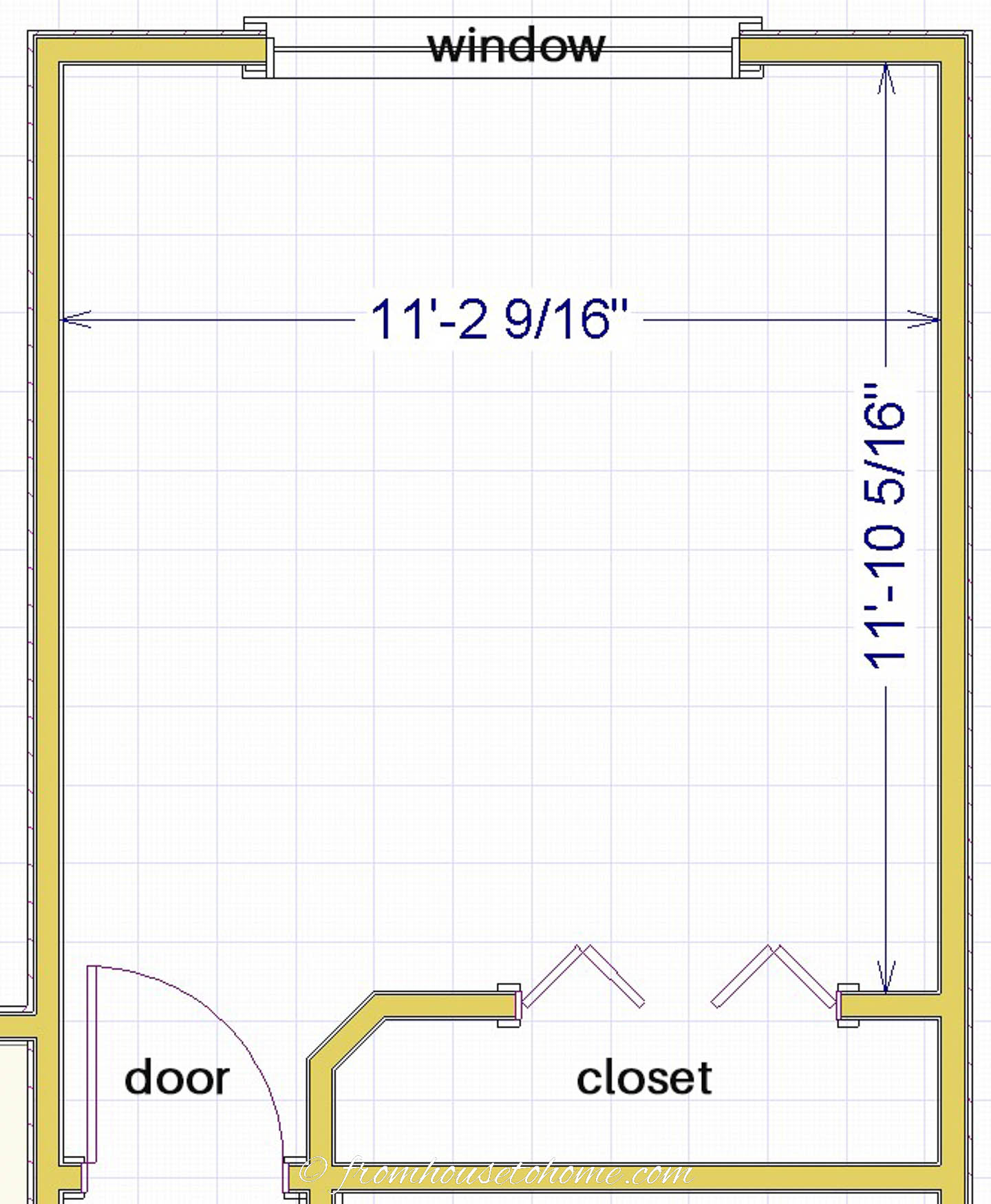 empty room diagram with window, door and closet