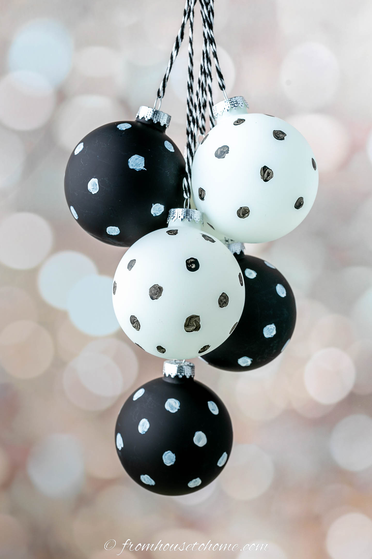 DIY black and white polka dot ornaments