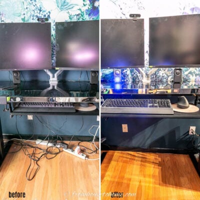 how to hide wires on a desk "before" and "after"