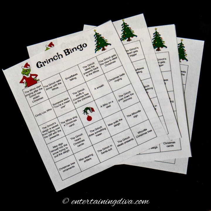 printable Grinch bingo cards