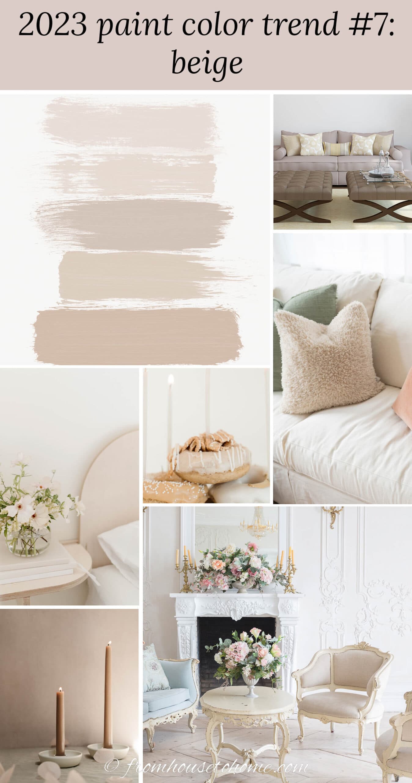 A collage of images using the 2023 paint color trend - beige