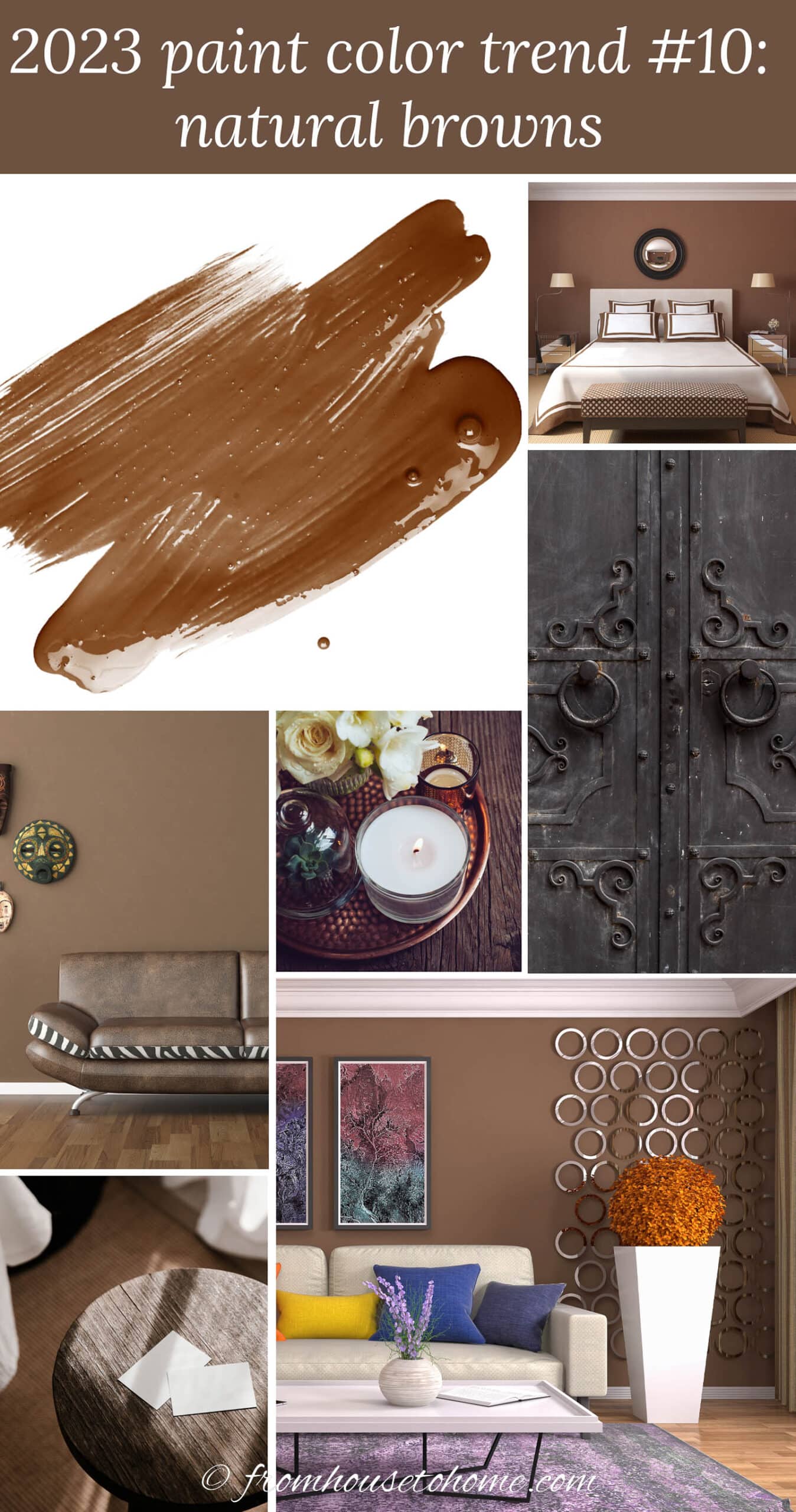 A collage of images using 2023 paint color trend - natural browns