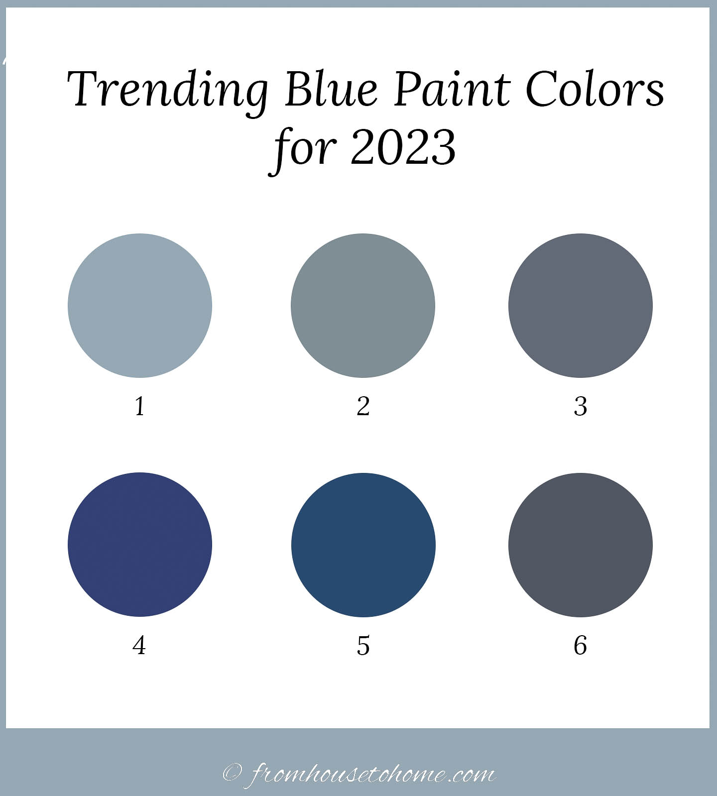 6 swatches of trending blue paint colors