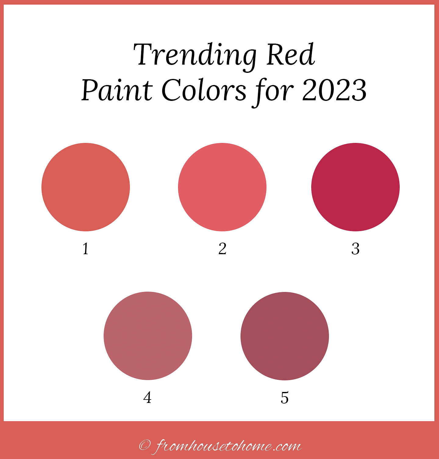 Swatches of the 2023 trending red paint colors