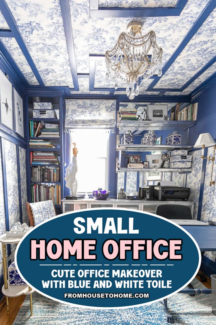 Small Home Office With Blue And White Toile