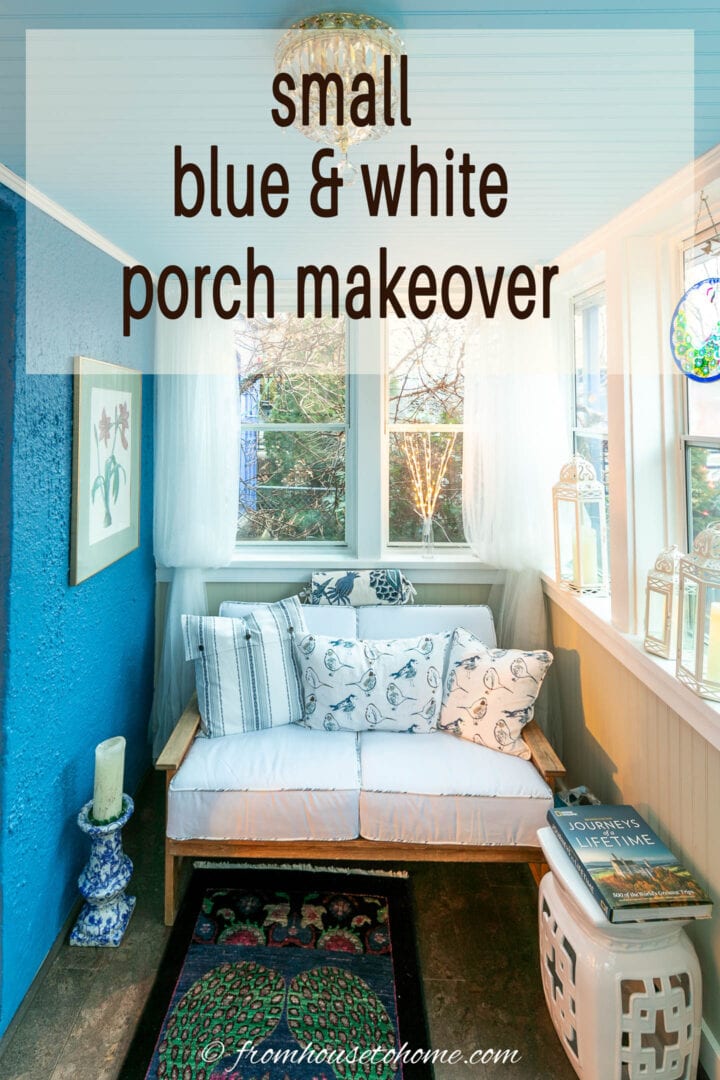 blue and white front porch makeover