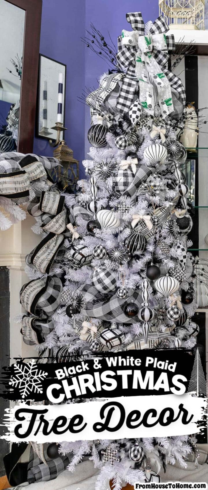 Black and white plaid Christmas tree decor.