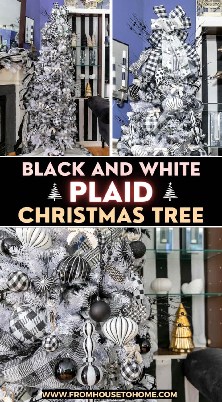 Monochromatic Christmas tree with plaid pattern.