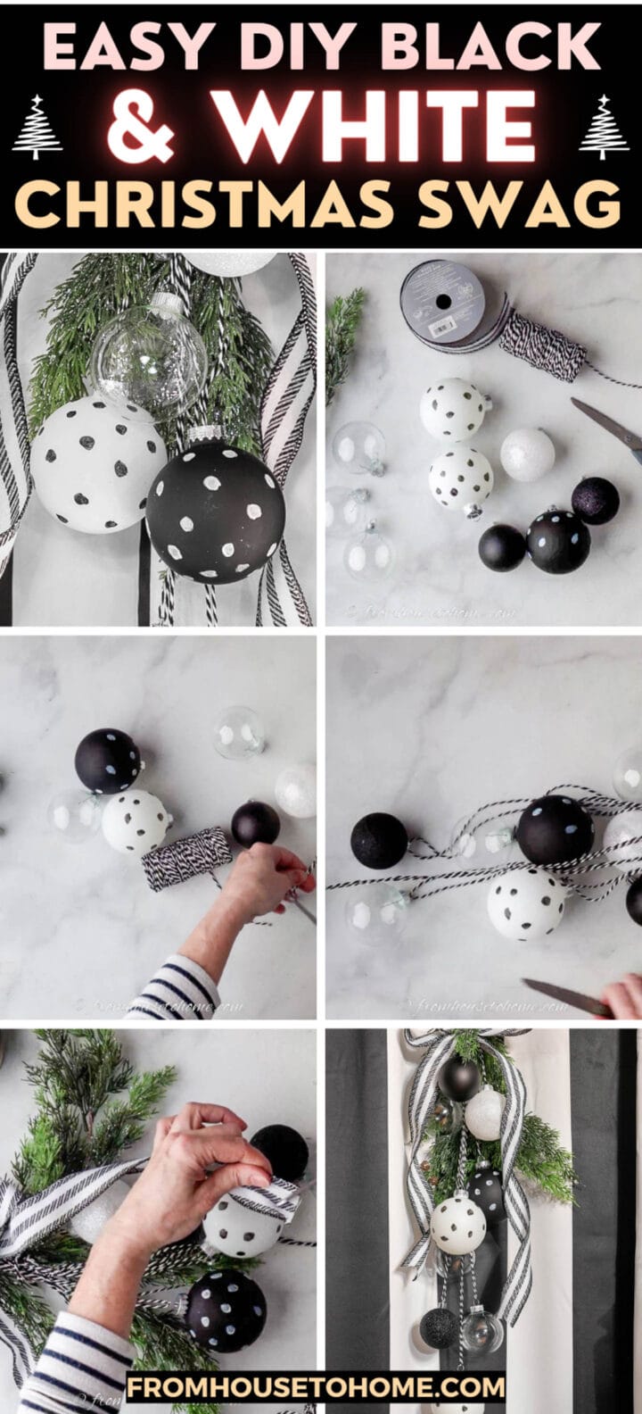 Simple DIY project for a black and white Christmas swag.