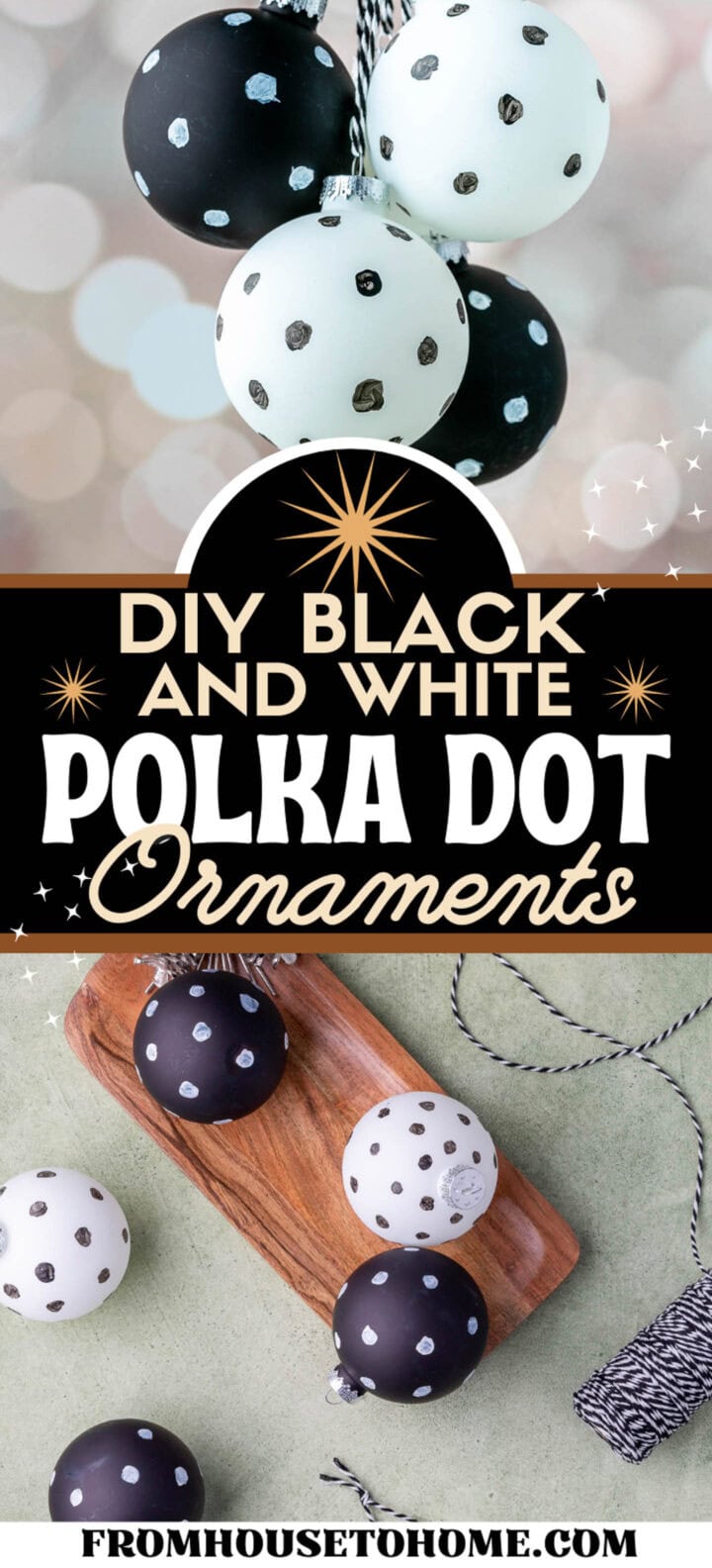 DIY black and white polka dot ornaments