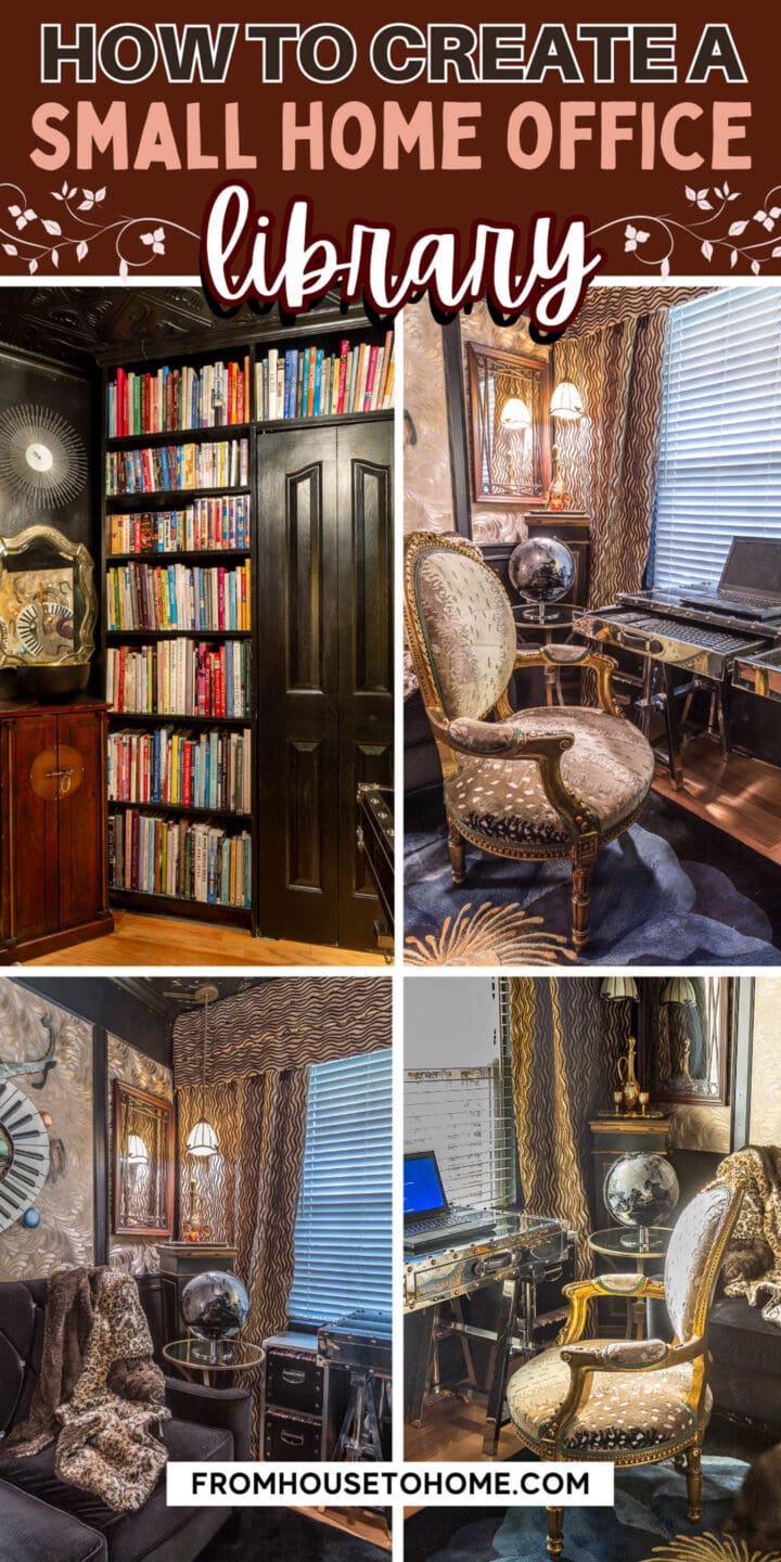 Create a cozy home office with a small library.
