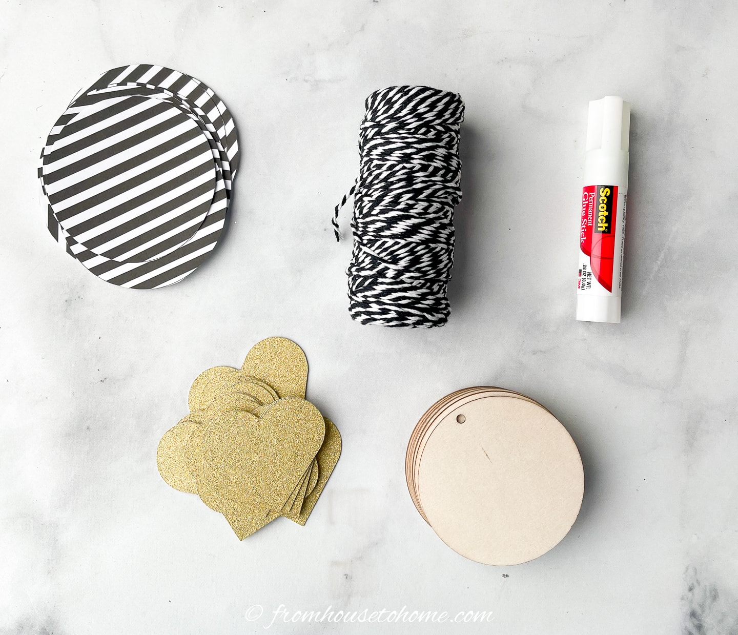 supplies for DIY heart Christmas ornaments