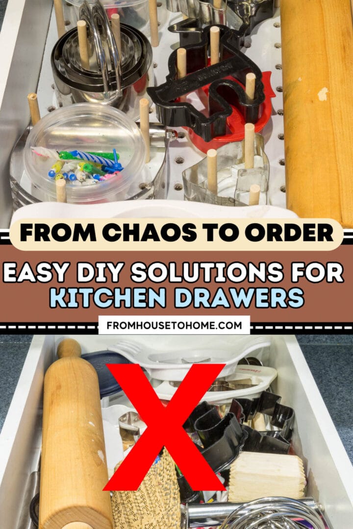 DIY solutions - transform chaos to order with easy kitchen drawer organizer ideas.